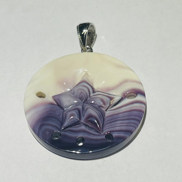 P3398 Raised Star Natural Sterling Silver Wampum Pendant