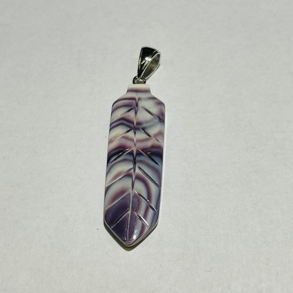 P3334 Square Feather Wampum Natural Sterling Silver Pendant