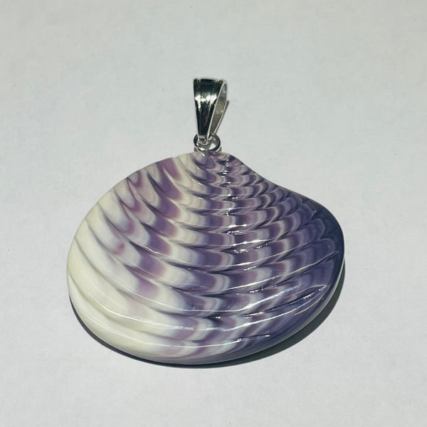 P3401 Quahaug XL Wampum Natural Sterling Silver Pendant