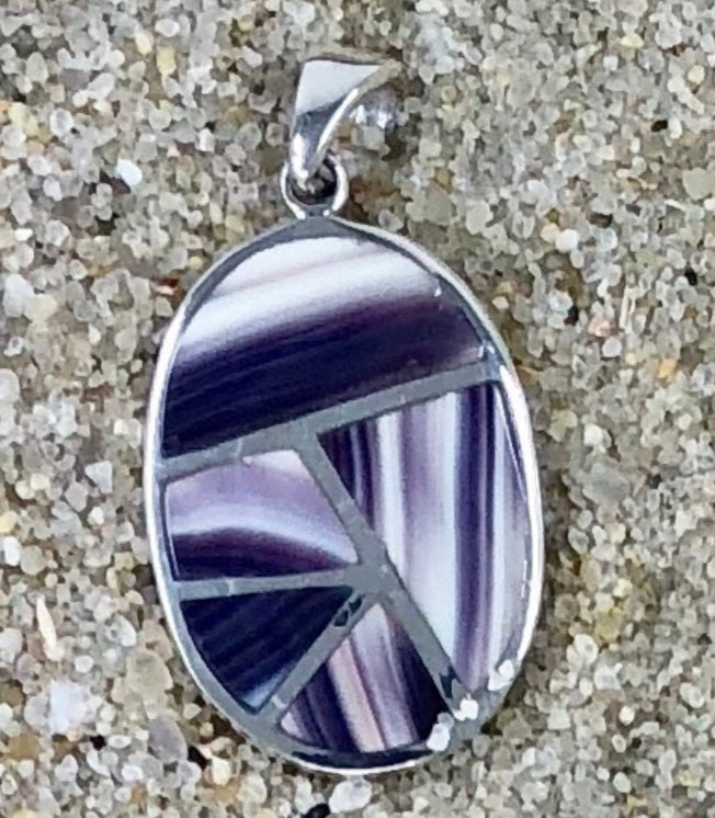 P1084 Large Mosaic Sterling Silver Wampum Inlay Pendant