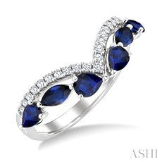 0.15 Ctw Chevron Precious Gemstone and Diamond Band in 14K White Gold