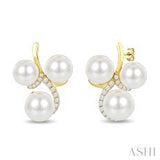 0.15 Ctw Three-Stone Pearl and Diamond Earrings in 10K Yellow Gold
