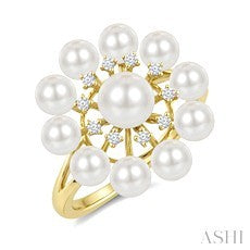 0.10 Ctw Sunburst Pearl and Diamond Ring in 10K Yellow Gold