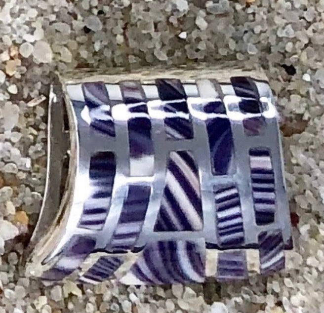 P1077 Slide Large Wampum Sterling Silver Inlay Pendant