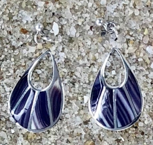 E1080 Teardrop Fan Wampum Sterling Silver Earrings