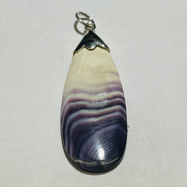 P3325 Long Teardrop Wampum Natural Sterling Silver Pendant