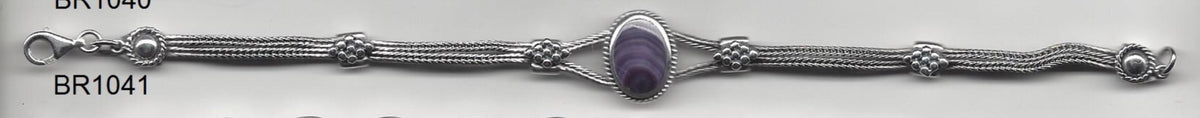 BR1041 Single Flex 7+8 Inches Wampum Sterling Silver Bracelet