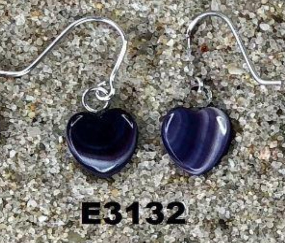 E3132 Heart Wampum Natural Earrings Sterling Silver
