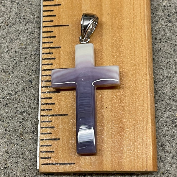 P3315 Cross Large Wampum Natural Sterling Silver Pendant