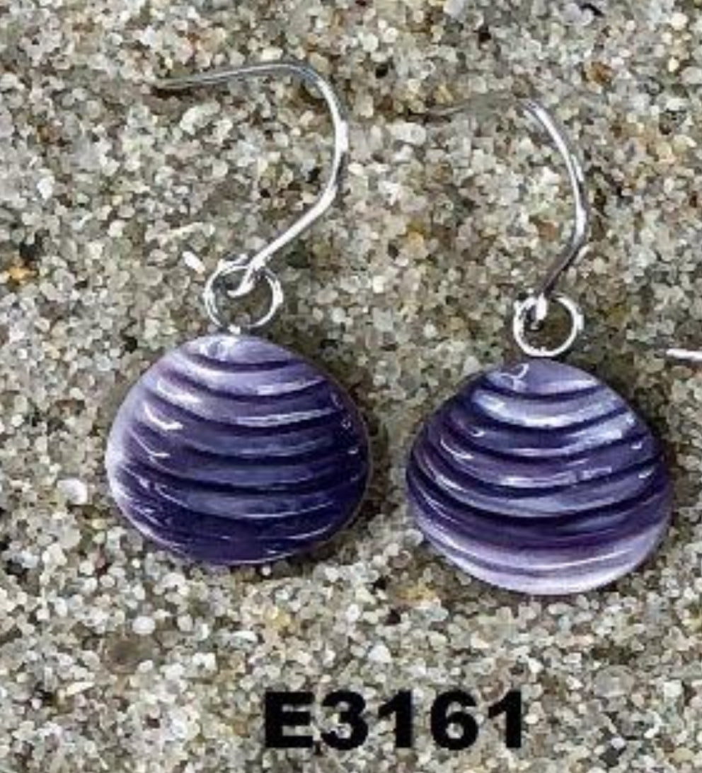 E3161 Quahaug Wampum Natural Earrings Sterling Silver