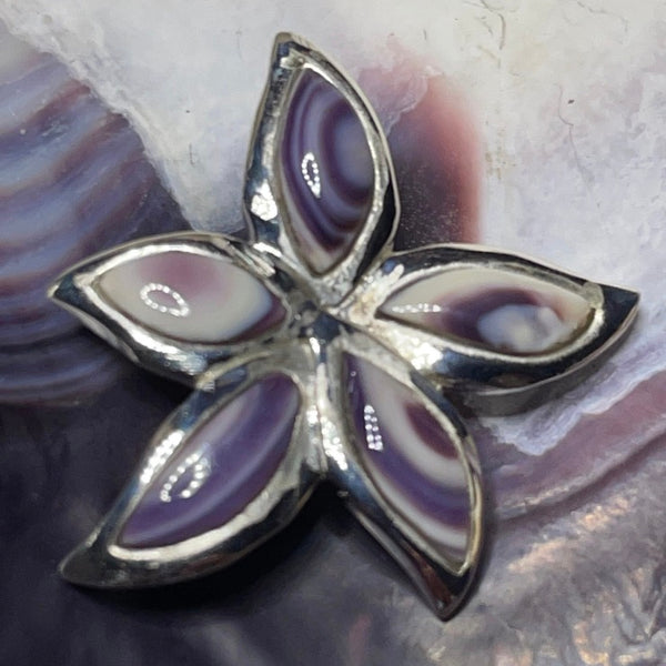P1091 Flower Sterling Silver Wampum Inlay Pendant