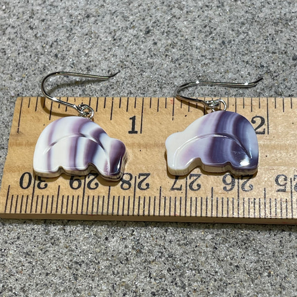 E3145 Bear Wampum Natural Earrings Sterling Silver
