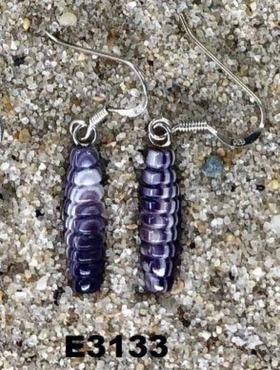 E3133 Maize/Corn Wampum Natural Earrings Sterling Silver