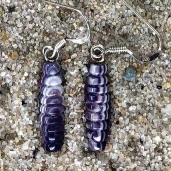 E3133 Maize/Corn Wampum Natural Earrings Sterling Silver