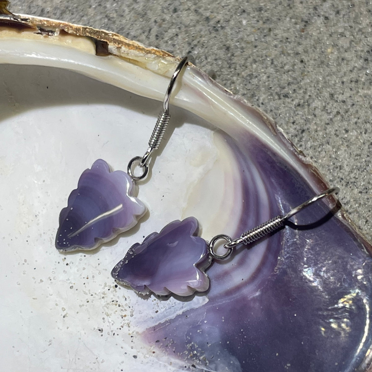 E3102 Arrowhead Wampum Natural Earrings Sterling Silver