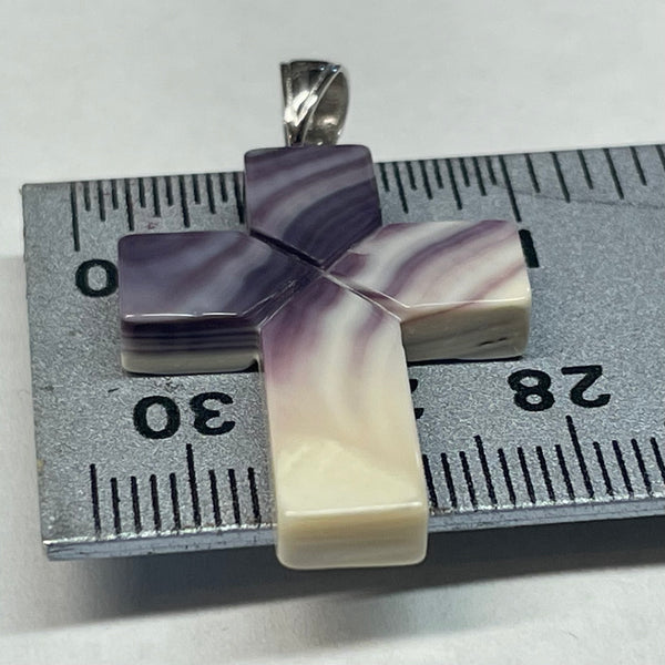 P3315 Cross Large Wampum Natural Sterling Silver Pendant