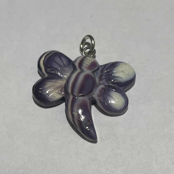 P3393 Dragonfly Wampum Natural Sterling Silver Pendant