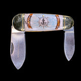 Etched Anchor and Nautical Rope Colored Design Scrimshaw Collection Large Dual Blade Pocket Knife