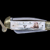 Scrimshaw Ship and Whale Colored Design Scrimshaw Collection Marlin Spike with Folding Knife