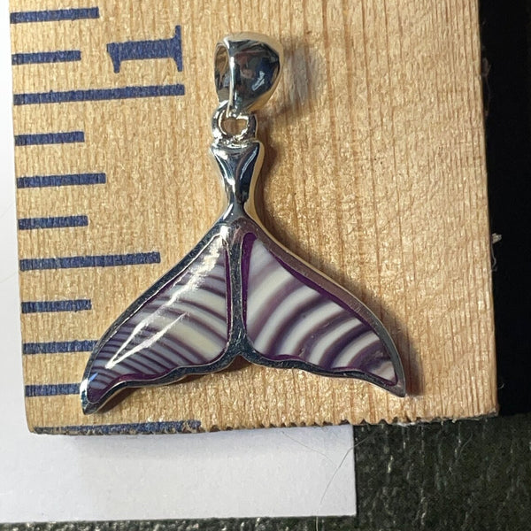 P1066 Whale Tail Wampum Sterling Silver Inlay Pendant