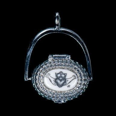 Nantucket Basket Pendant w/18" Chain Etched Claddagh Design Top Sterling Silver Plate