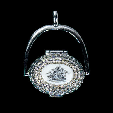 Copy of Nantucket Basket Pendant w/18" Chain Etched Tall Ship Design Top Sterling Silver Plate