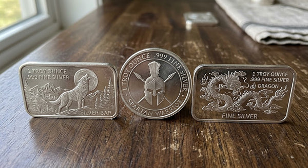 1 troy ounce fine silver 999.  Bars vary in mint marks and style.