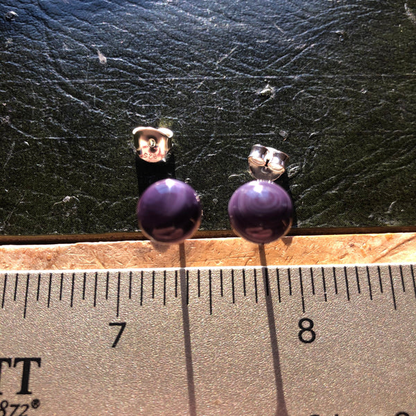 E3124 Round Small Stud Wampum Natural Earrings Sterling Silver
