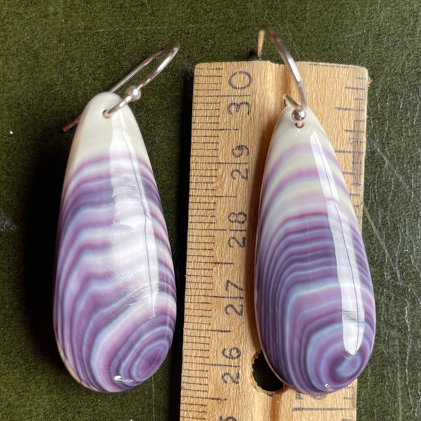 E3098 New Teardrop Wampum Natural Earrings Sterling Silver