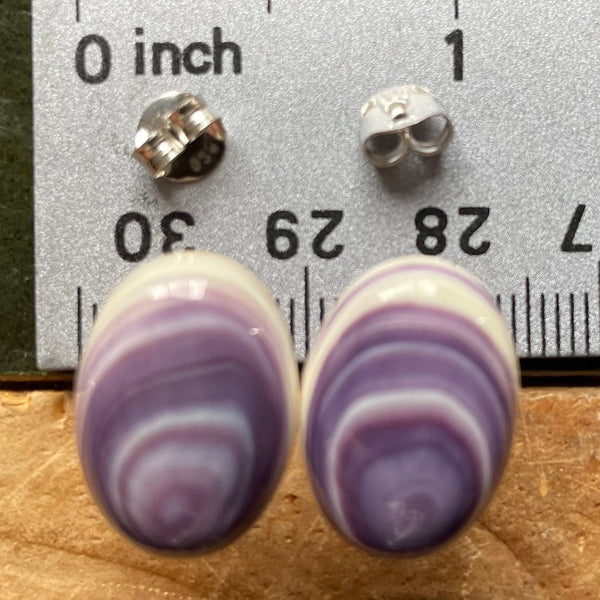 E3126 Oval Large Stud Wampum Natural Earrings Sterling Silver