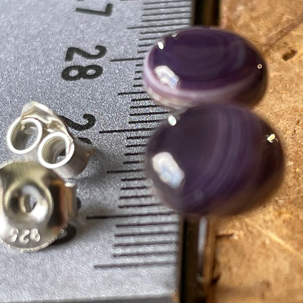 E3124 Round Small Stud Wampum Natural Earrings Sterling Silver