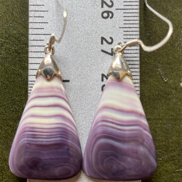 E3099 Long Triangle Wampum Natural Earrings Sterling Silver