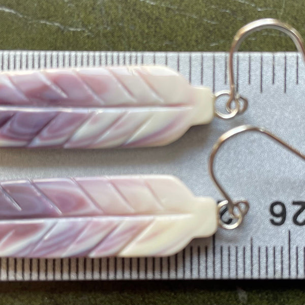 E3094 Square Feather Wampum Natural Earrings Sterling Silver