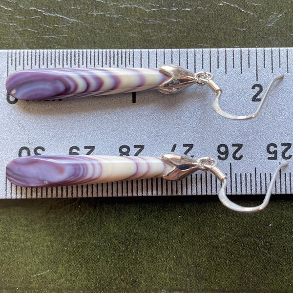 E3092 Long Angled Sterling Silver Wampum Earrings