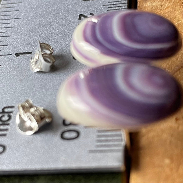 E3126 Oval Large Stud Wampum Natural Earrings Sterling Silver
