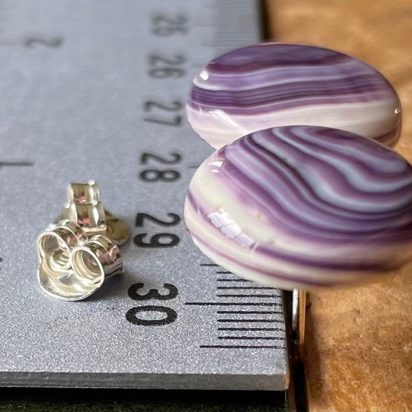 E3125 Round Large Studs Wampum Natural Earrings Sterling Silver