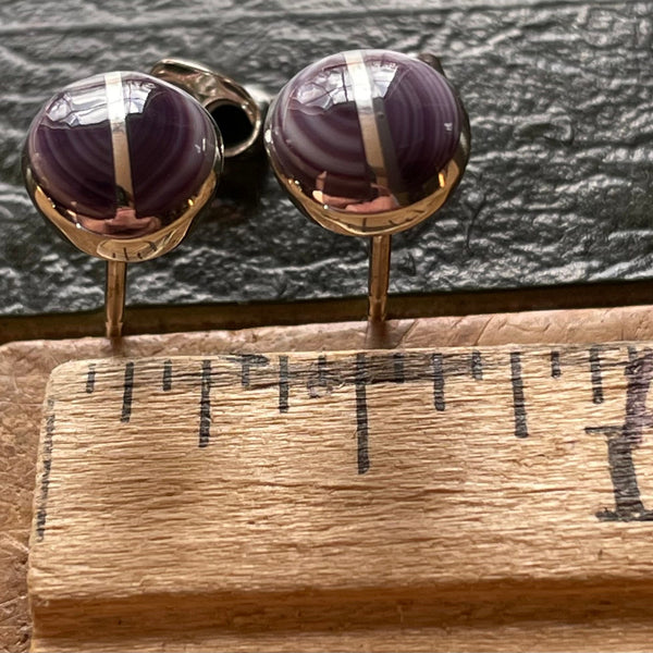 E1001 Split Round Stud Wampum Sterling Silver Earring