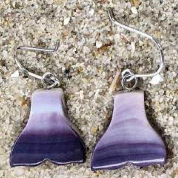 E3135 Whale Tail Wampum Natural Earrings Sterling Silver