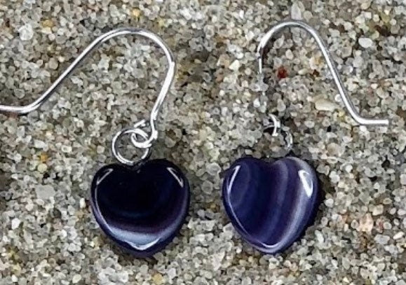 E3132 Heart Wampum Natural Earrings Sterling Silver