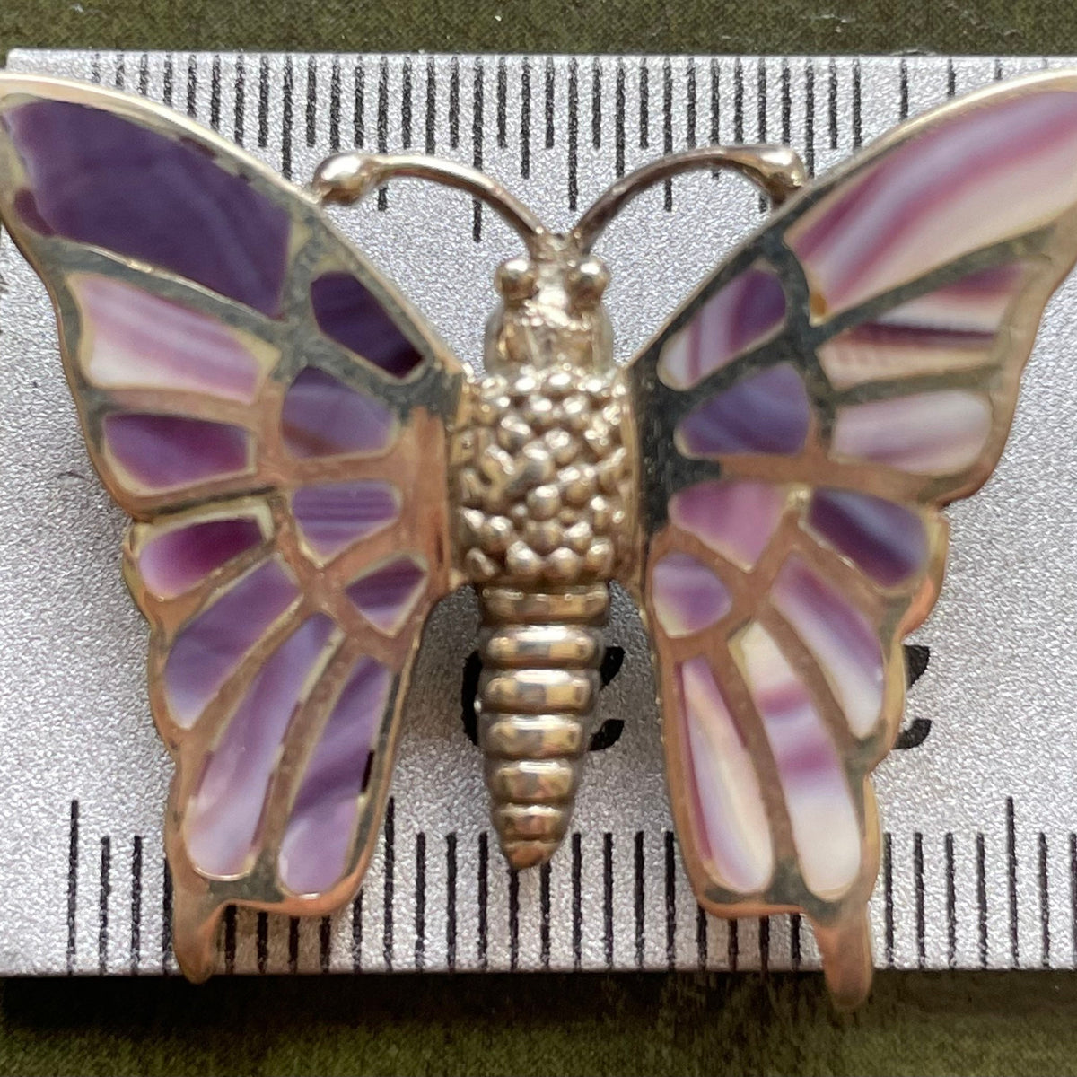 B1020 Butterfly Brooch/Pin Wampum Sterling Silver