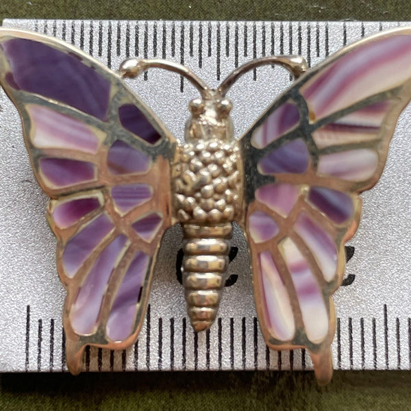 B1020 Butterfly Brooch/Pin Wampum Sterling Silver
