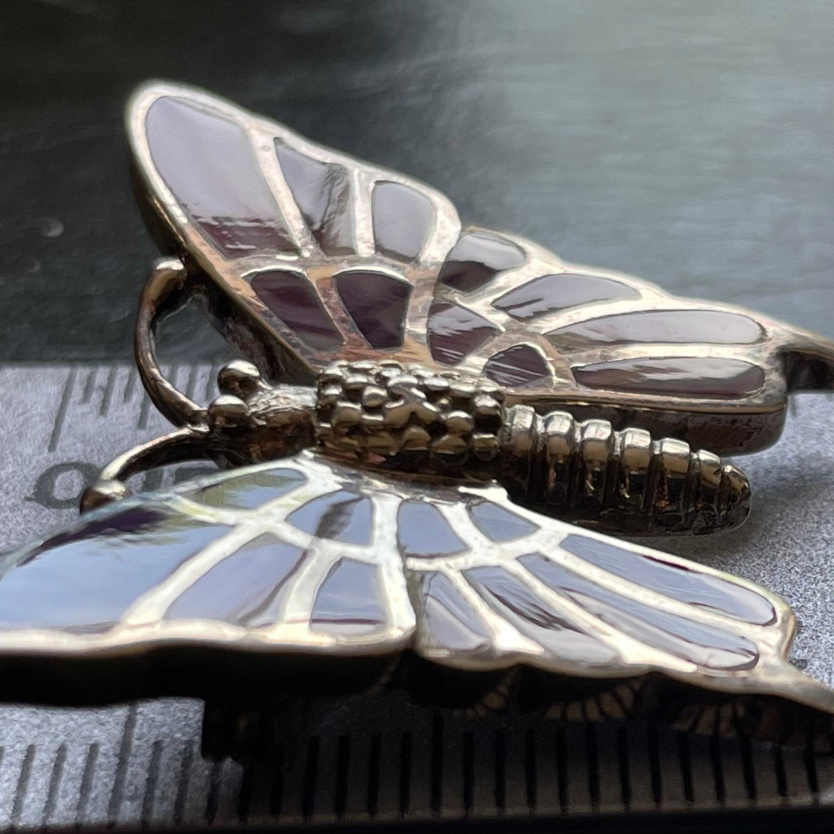 B1020 Butterfly Brooch/Pin Wampum Sterling Silver