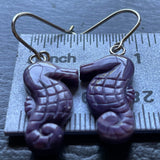 E3147 Seahorse Wampum Natural Earrings Sterling Silver