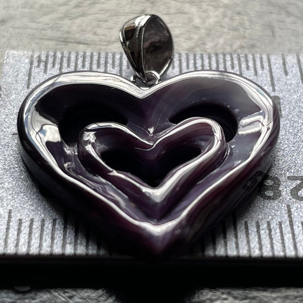 P3407 Double Heart Medium Wampum Natural Sterling Silver Pendant