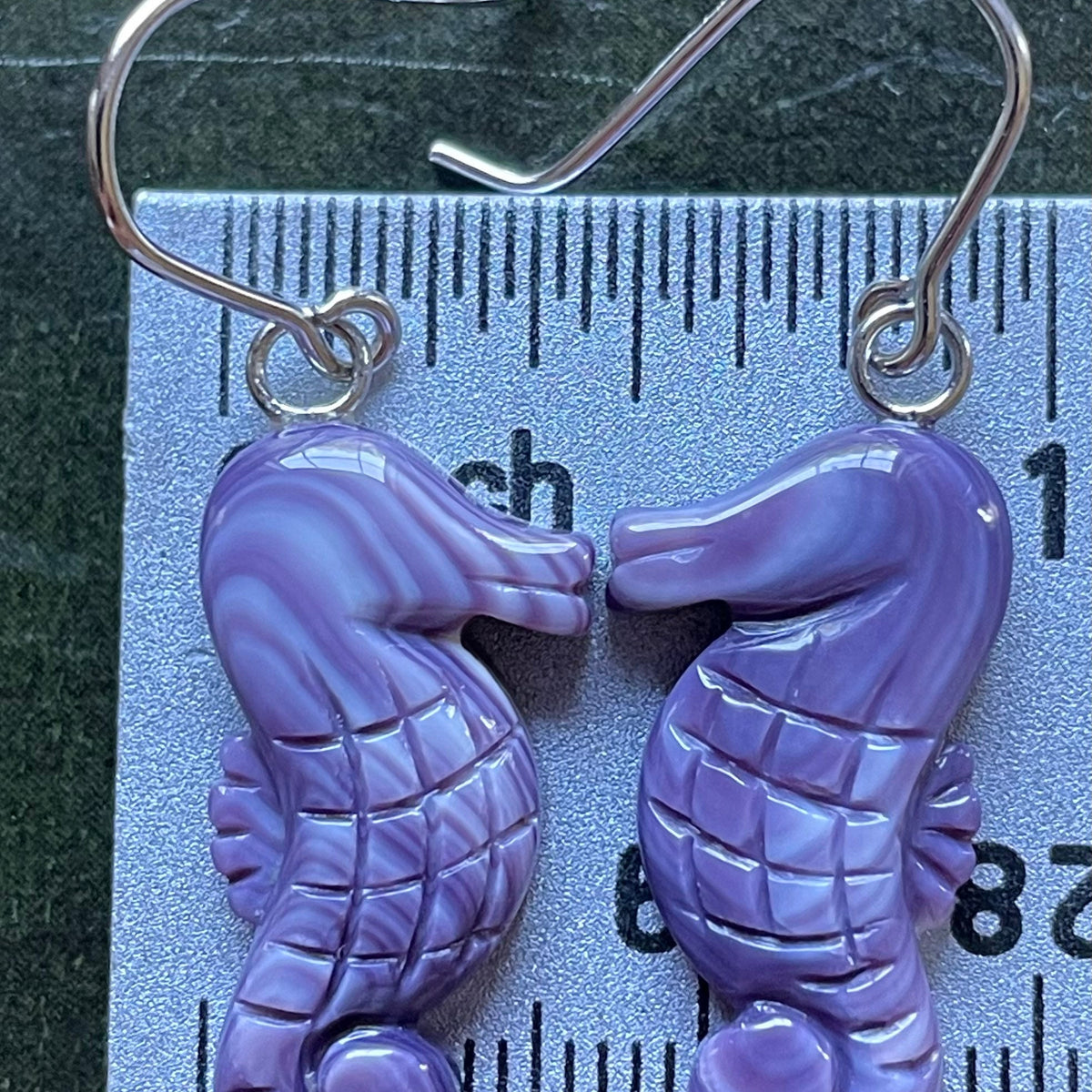 E3147 Seahorse Wampum Natural Earrings Sterling Silver