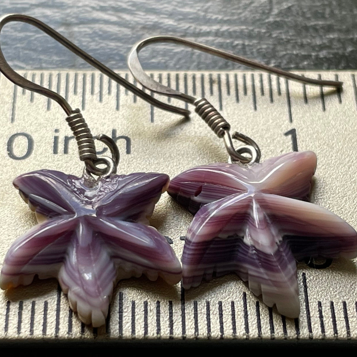 E3148 Starfish Wampum Natural Earrings Sterling Silver