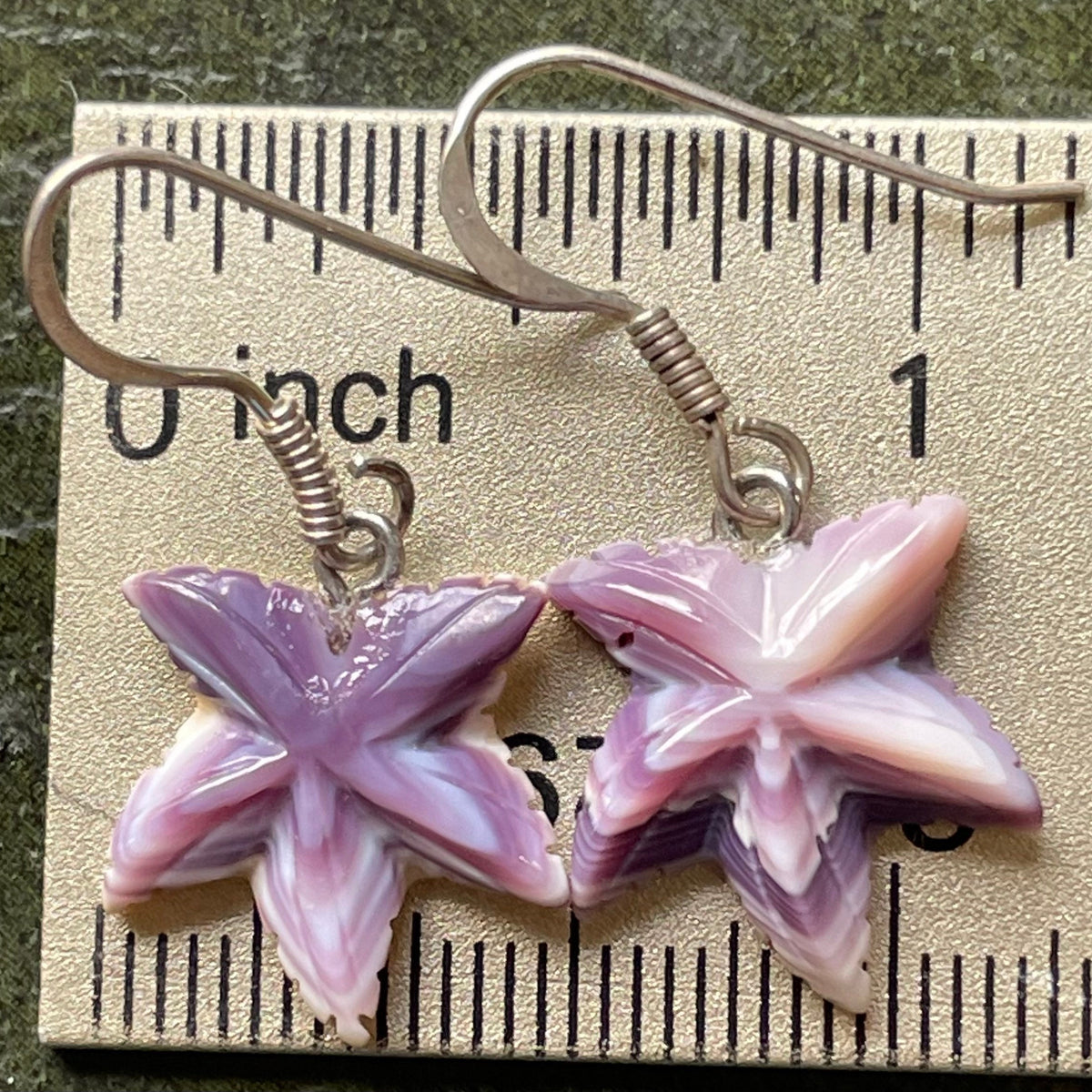 E3148 Starfish Wampum Natural Earrings Sterling Silver
