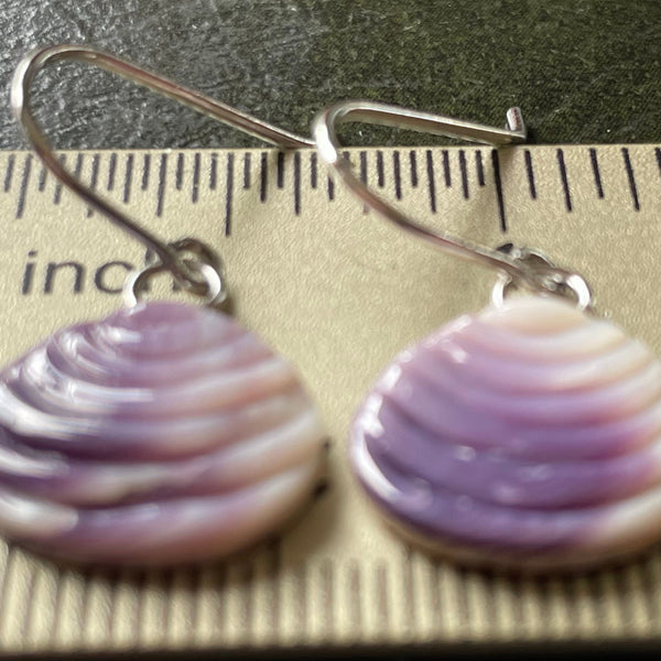 E3161 Quahaug Wampum Natural Earrings Sterling Silver