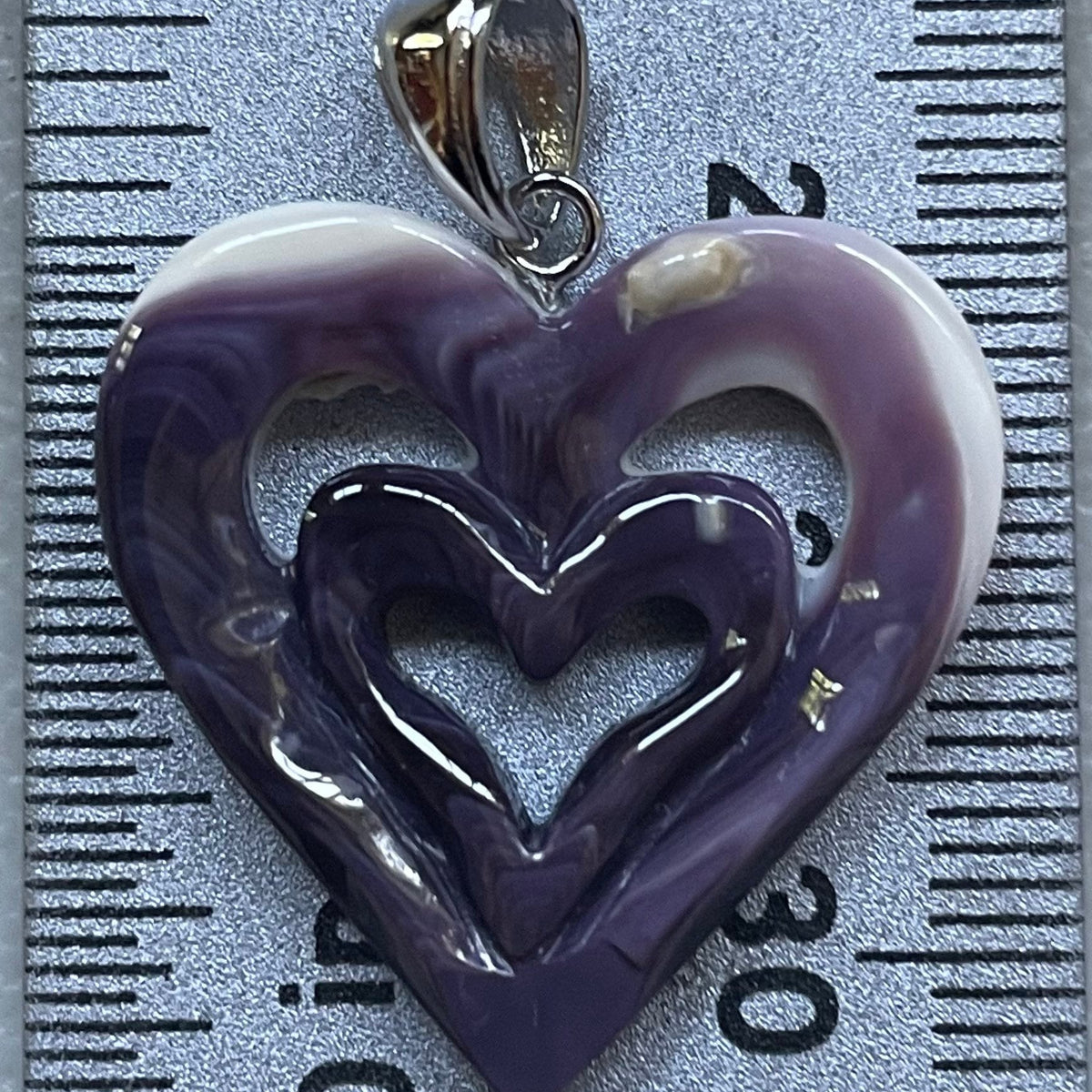 P3407 Double Heart Medium Wampum Natural Sterling Silver Pendant