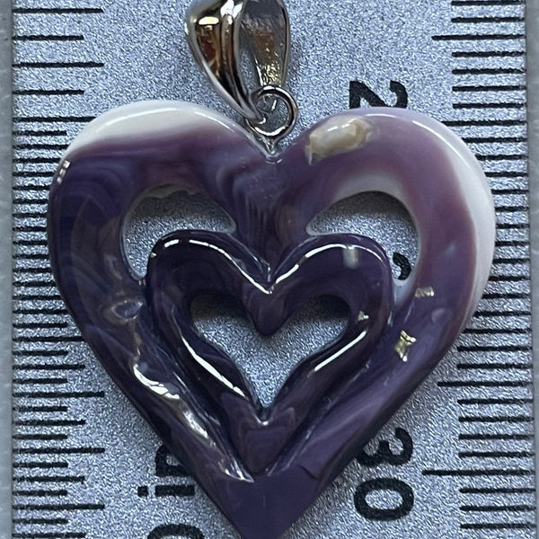 P3407 Double Heart Medium Wampum Natural Sterling Silver Pendant